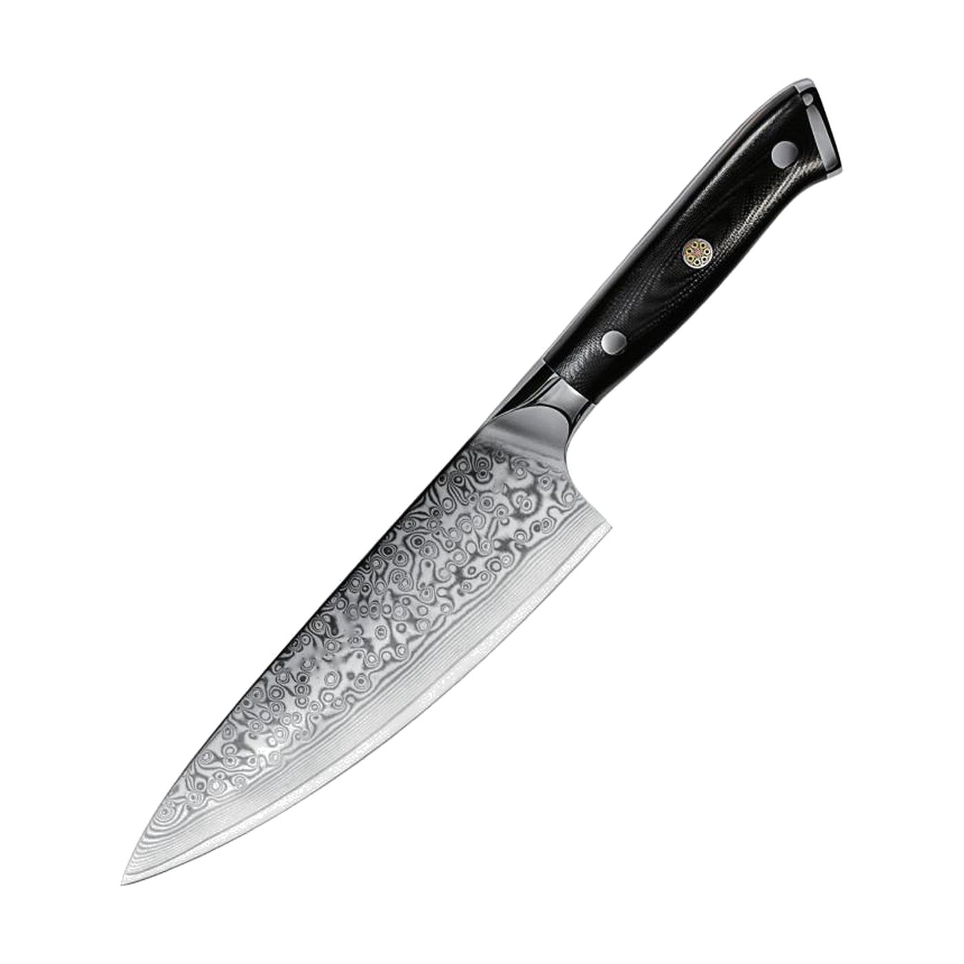 Damascus pattern chef's knife — black handle · W-4453