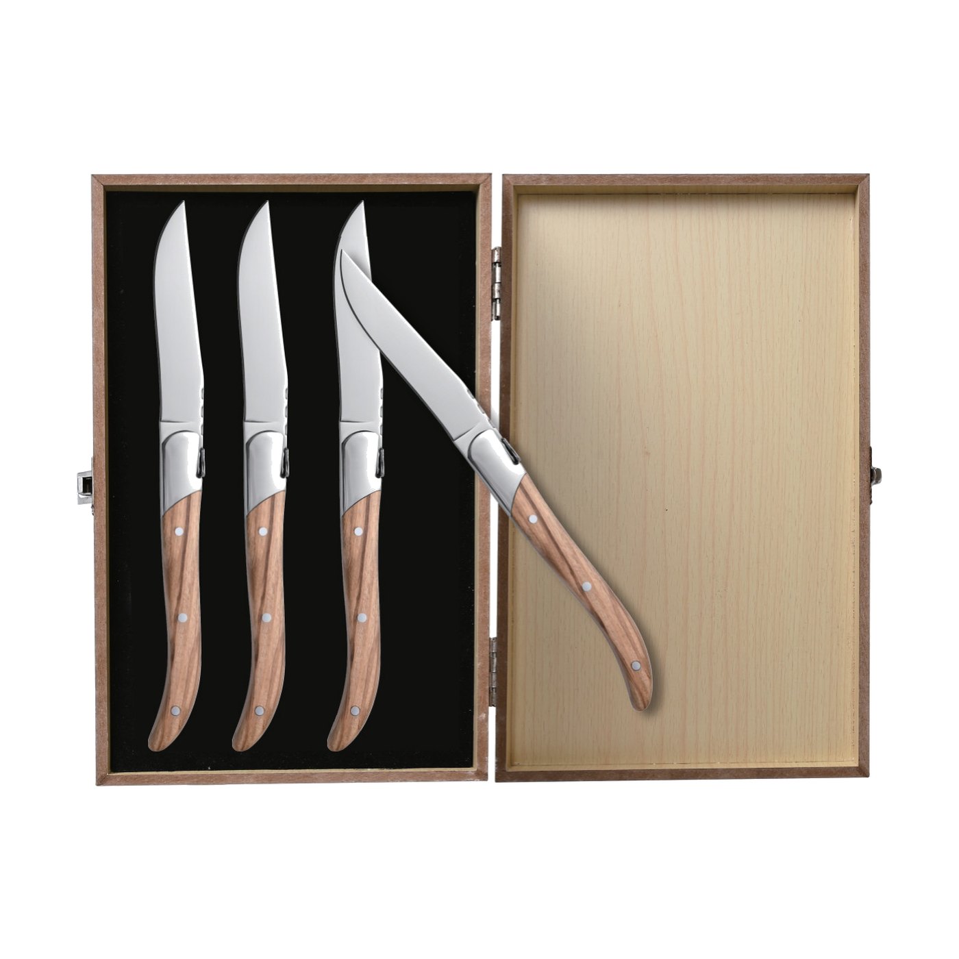 Steak knife set in wooden gift box — dark handles · W-5217