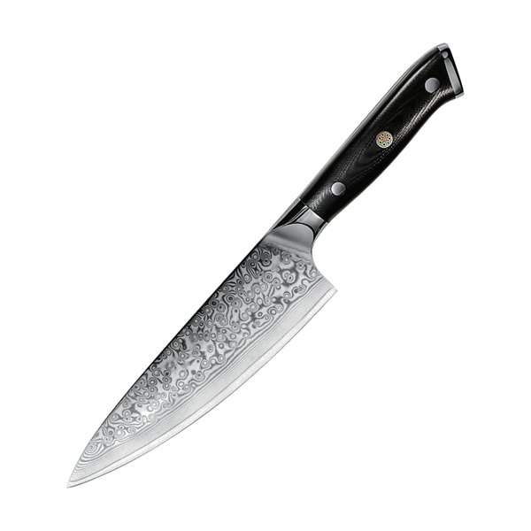 Damascus pattern chef's knife — black handle — photo code W-4453