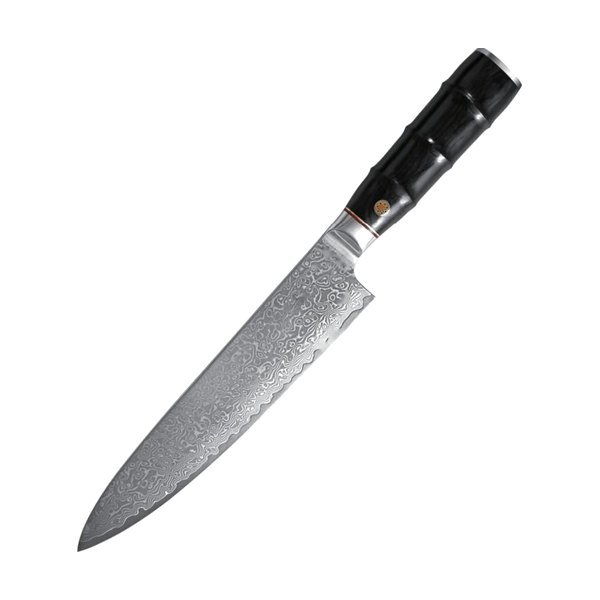 Damascus pattern chef's knife — black handle — photo code W-5903