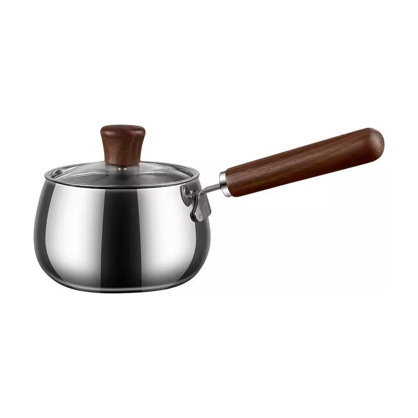 Clad steel saucepan — wood handle — wood handle · W-7526