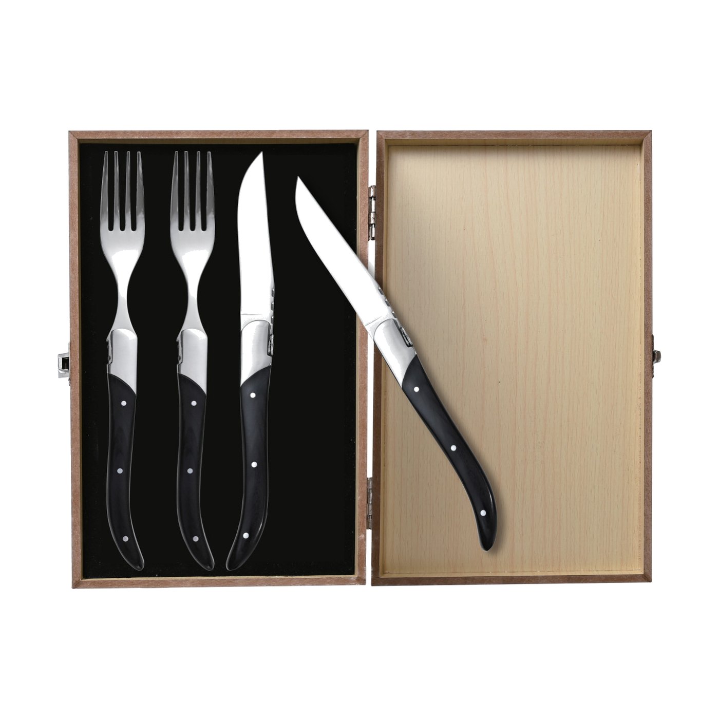 Steak knife set in wooden gift box — dark handles · W-7575